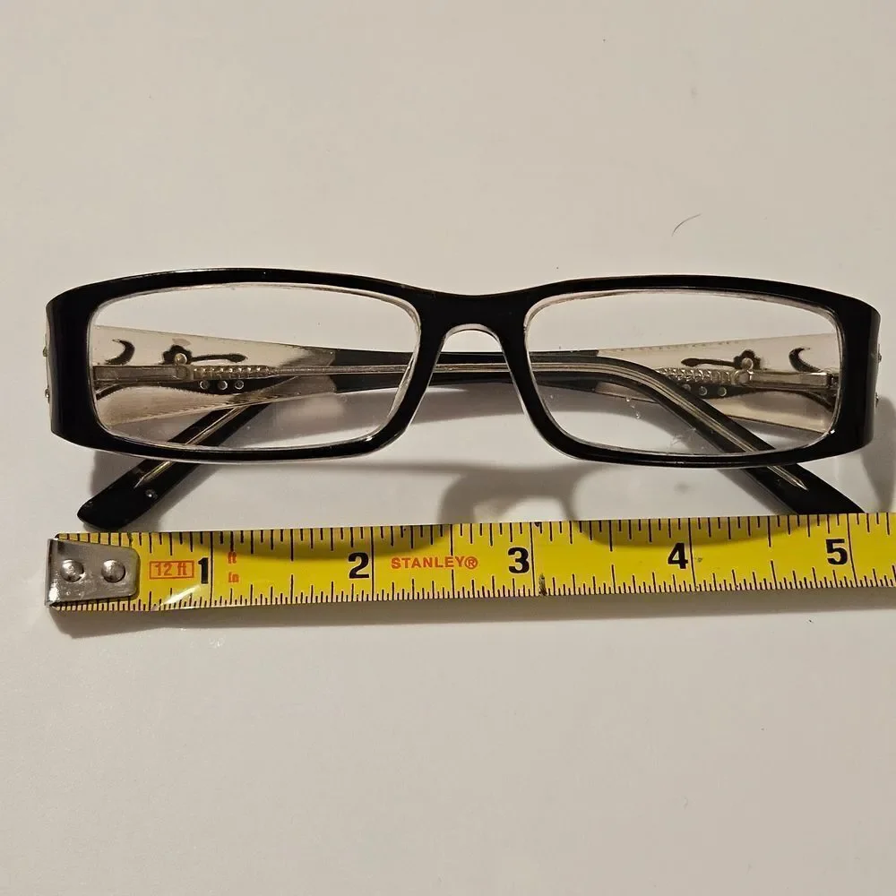 Vintage Black and Rhinestone Rectangular Glasses